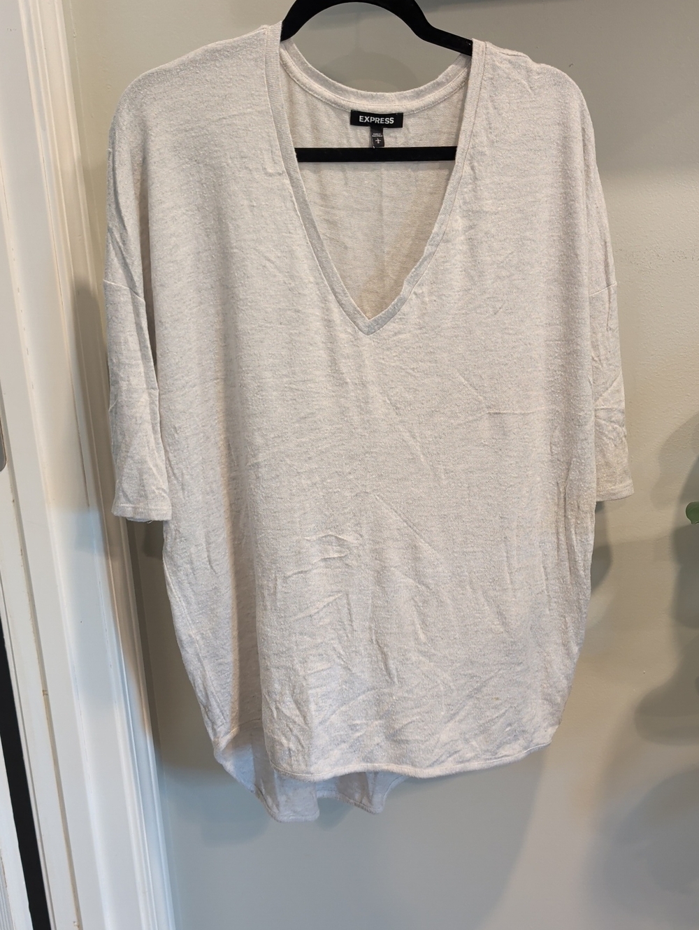 Express Women's Light Cream V-Neck Short Sleeve Top